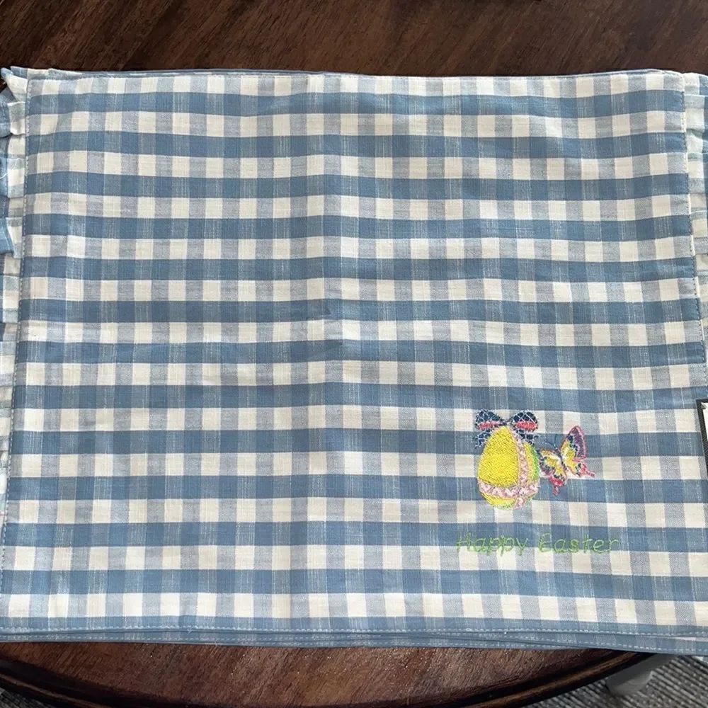 Set (4) Custom Easter 14” by 19” Cotton Easter Blue Gingham Placemats